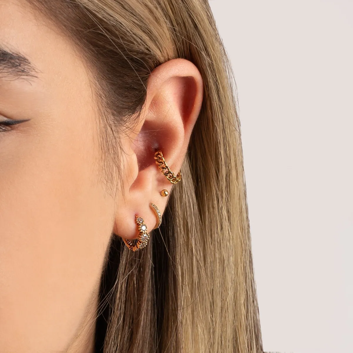 Half Pavé Small Hoop Earrings