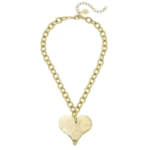 Handcast Gold 15" Heart Necklace