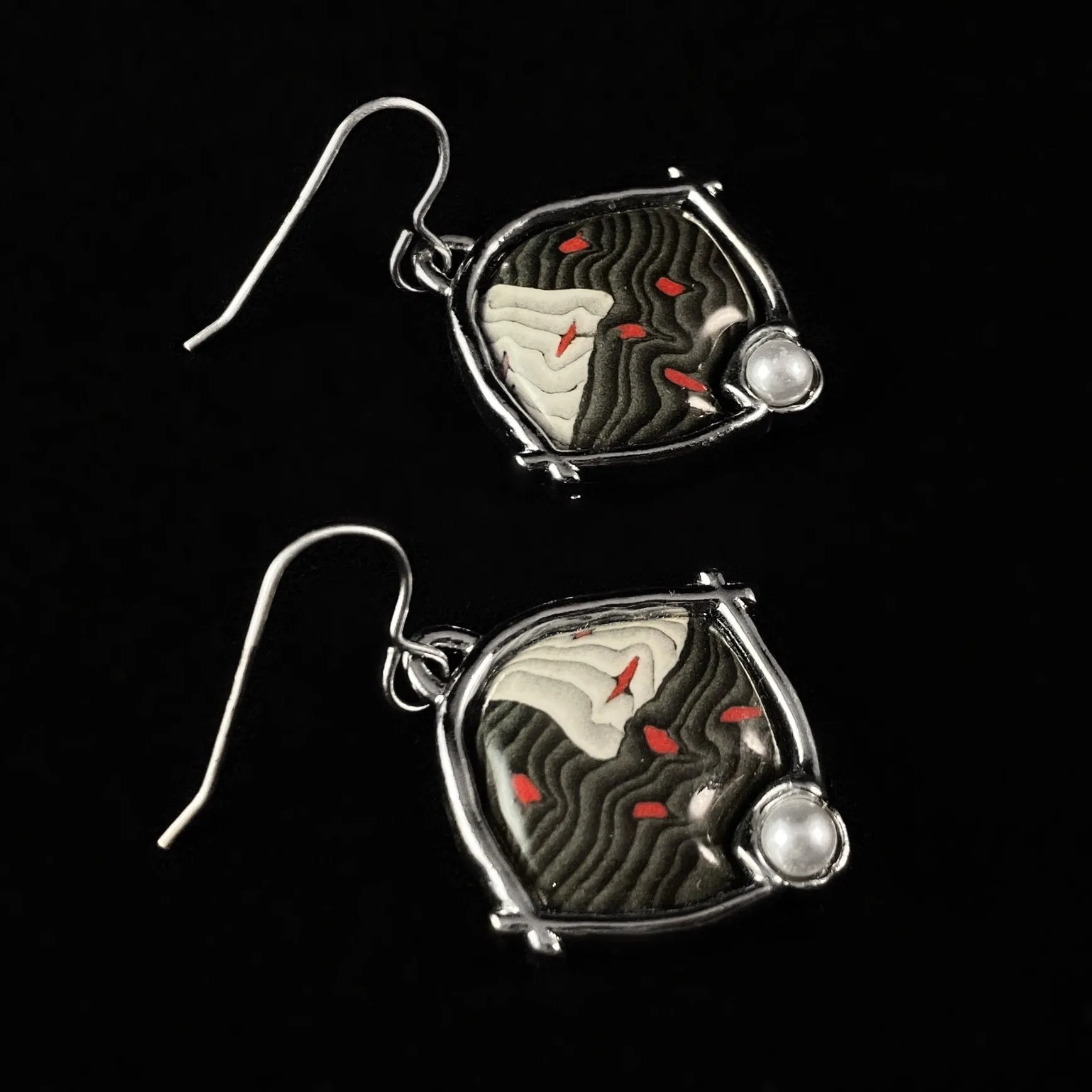 Handmade Millefiori Porcelain Red Specks Framed Drop Earrings, Handmade - Blue Studio