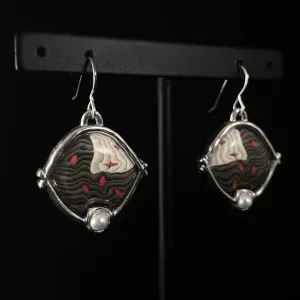 Handmade Millefiori Porcelain Red Specks Framed Drop Earrings, Handmade - Blue Studio