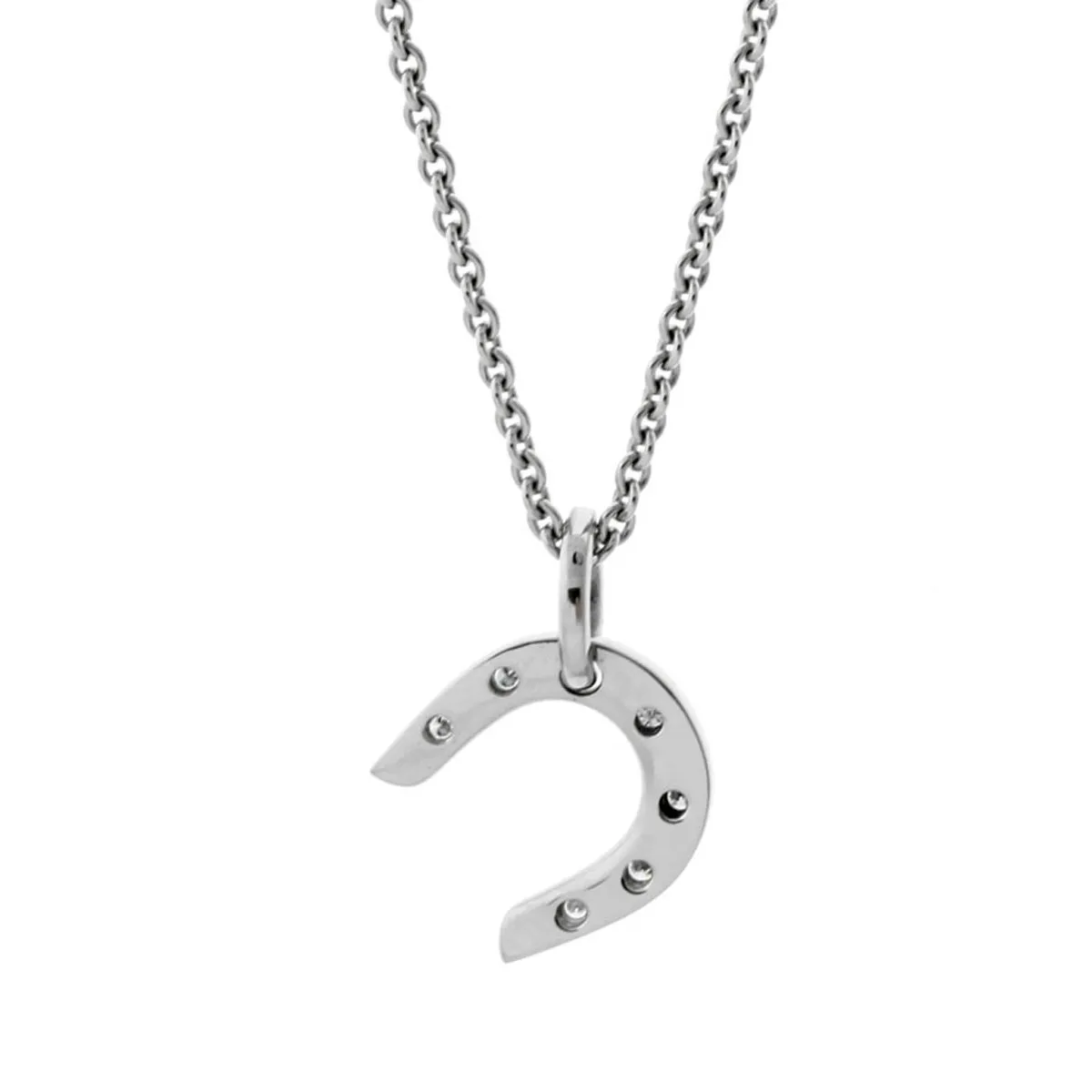 Hermes Horseshoe White Gold Diamond  Necklace