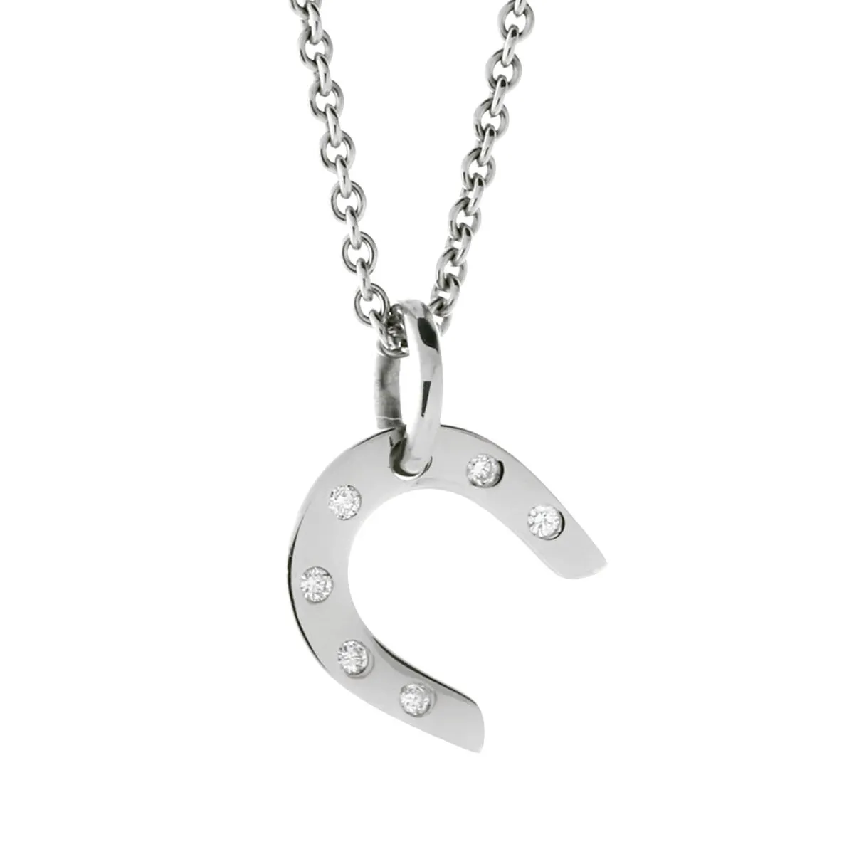 Hermes Horseshoe White Gold Diamond  Necklace