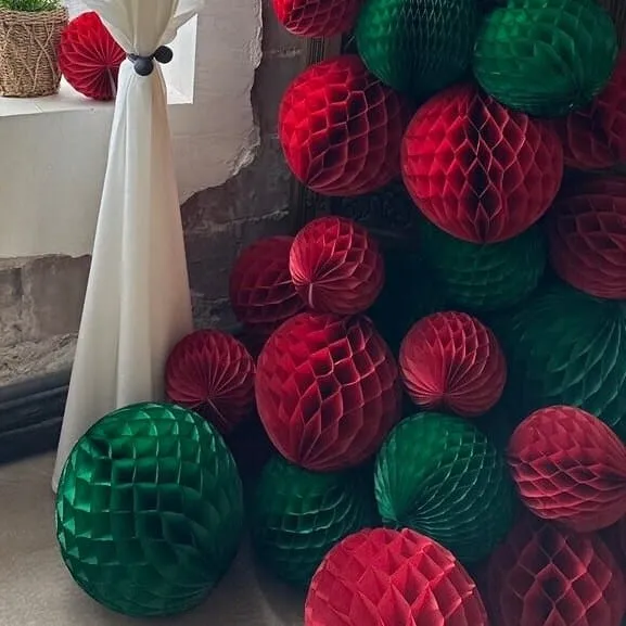 Holiday green and deep red  paper honeycomb balls party decorations set Christmas decorations home decor wedding baby shower office decor