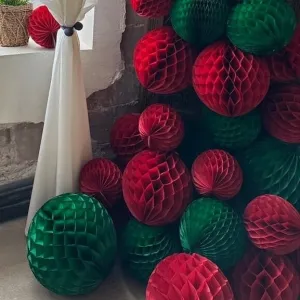 Holiday green and deep red  paper honeycomb balls party decorations set Christmas decorations home decor wedding baby shower office decor