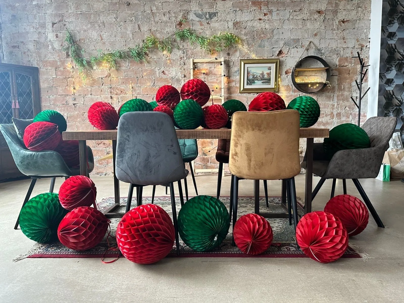 Holiday green and deep red  paper honeycomb balls party decorations set Christmas decorations home decor wedding baby shower office decor
