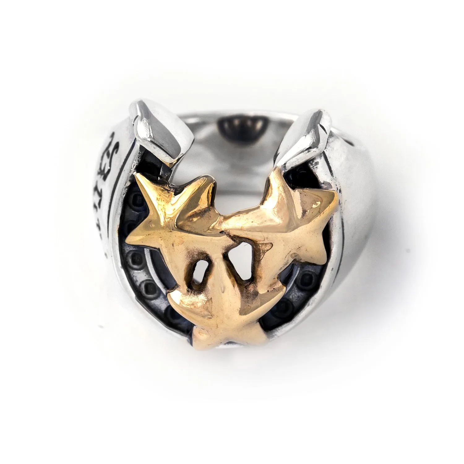 Horseshoe Ring with "TRIPLE STAR" Top - Medium