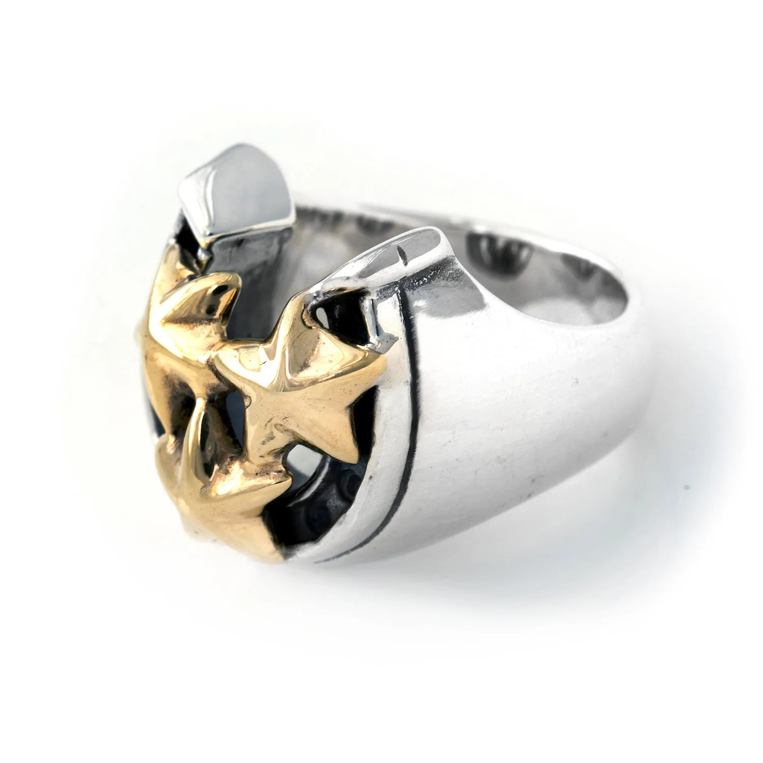 Horseshoe Ring with "TRIPLE STAR" Top - Medium