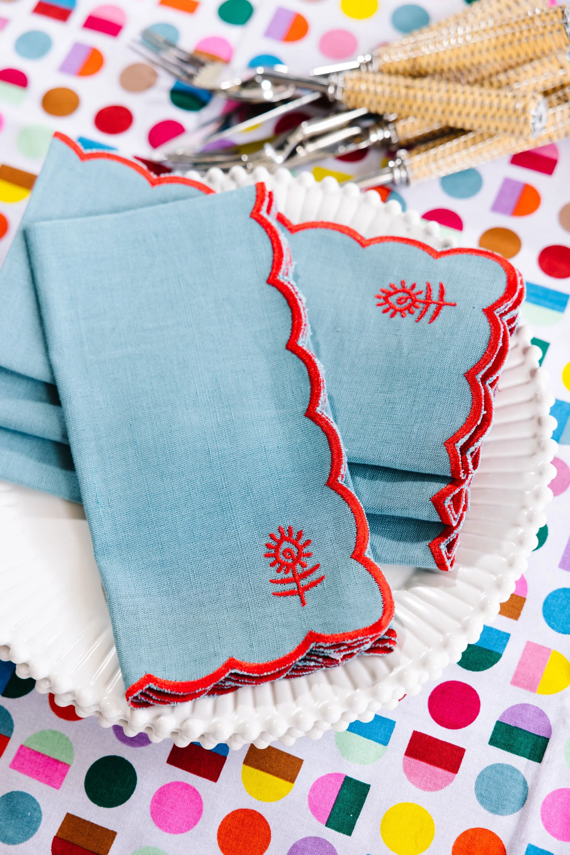 Icon Linen Napkins S/4 - Aqua   Cherry