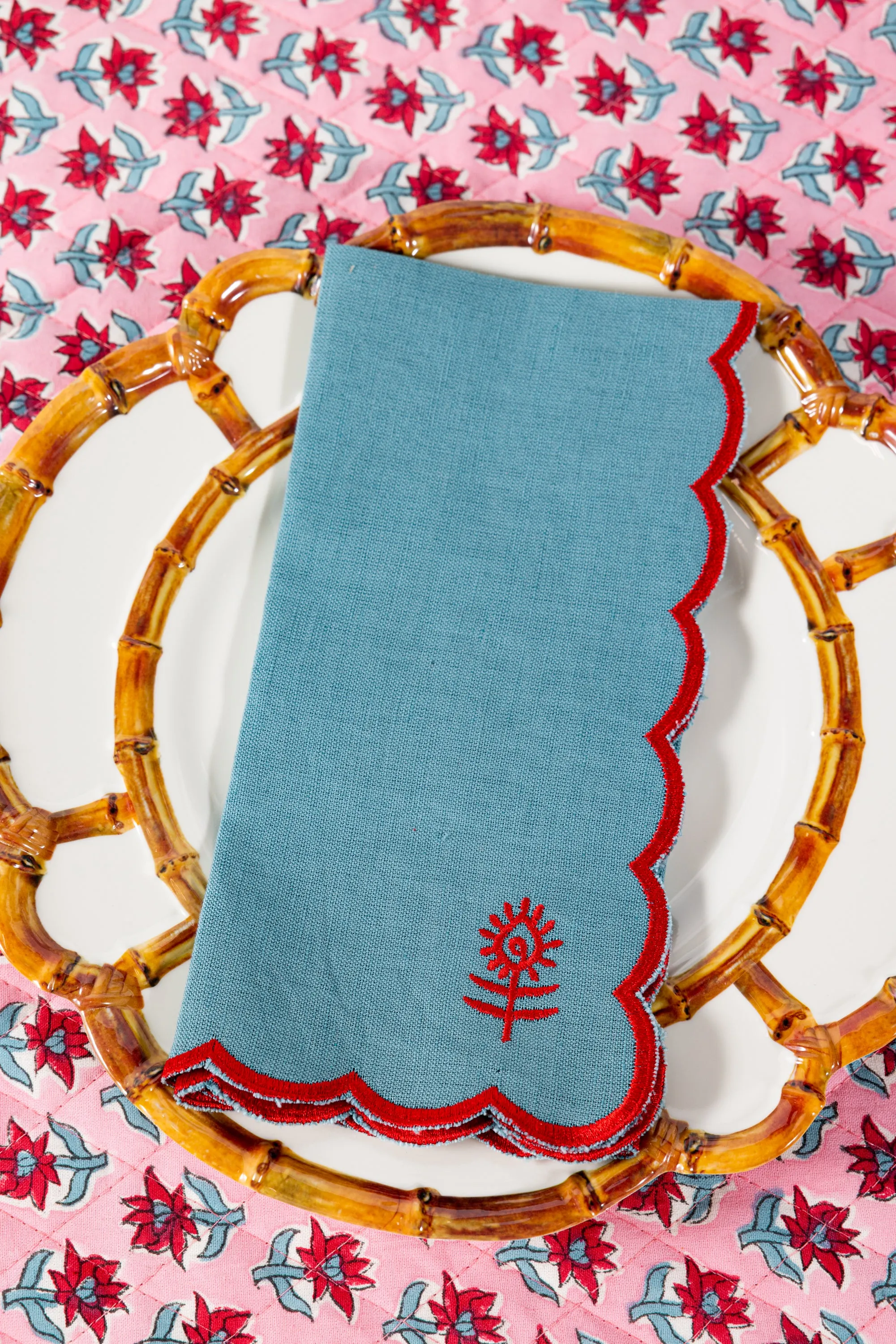 Icon Linen Napkins S/4 - Aqua   Cherry