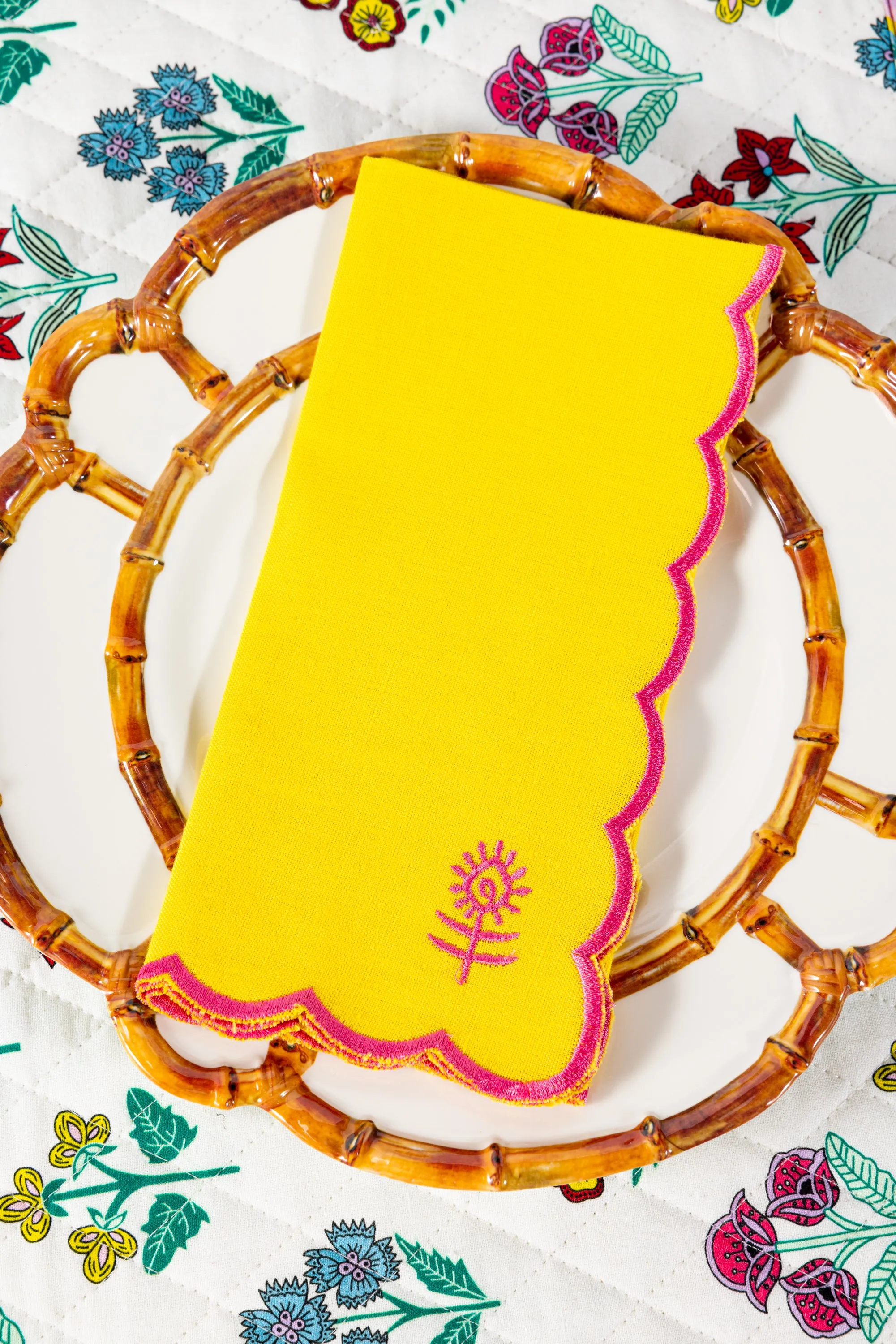 Icon Linen Napkins S/4 - Yellow   Neon Pink