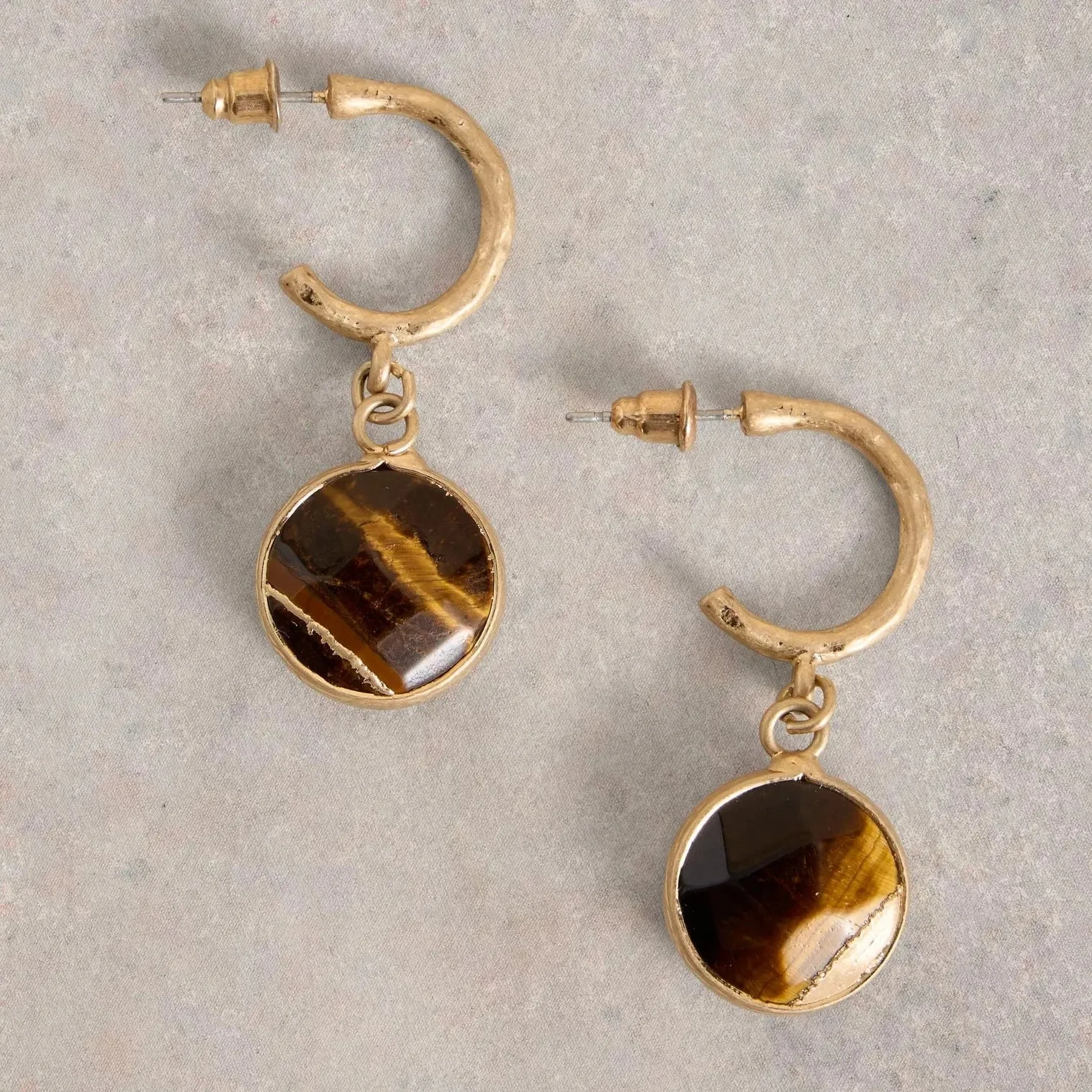 Iris Drop Stone Earrings - Mid Brown