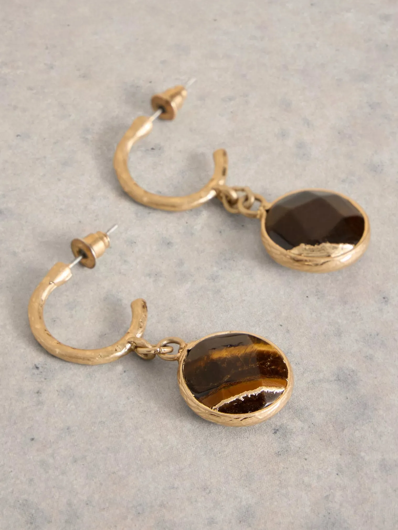 Iris Drop Stone Earrings - Mid Brown
