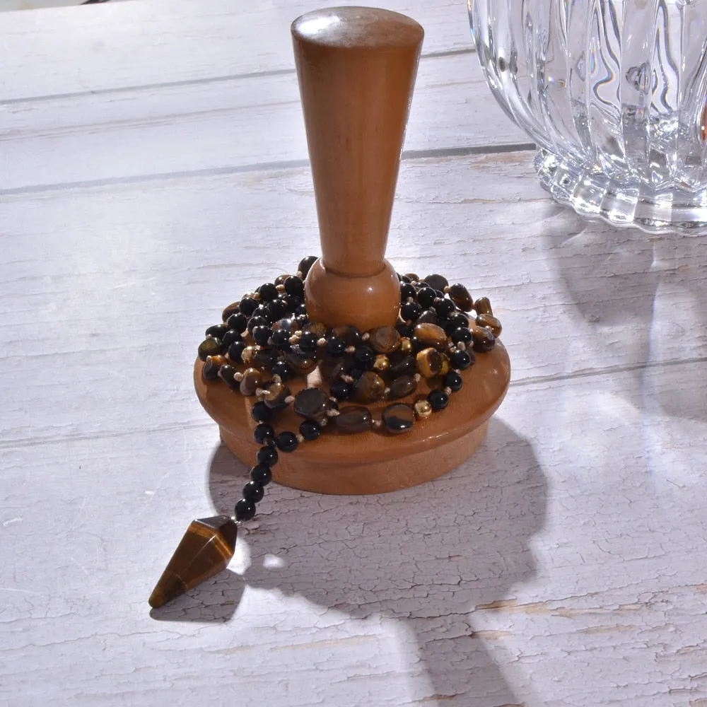 Irregular Yellow Tiger Eye Black Onyx Beads Knotted 108 Mala Necklace