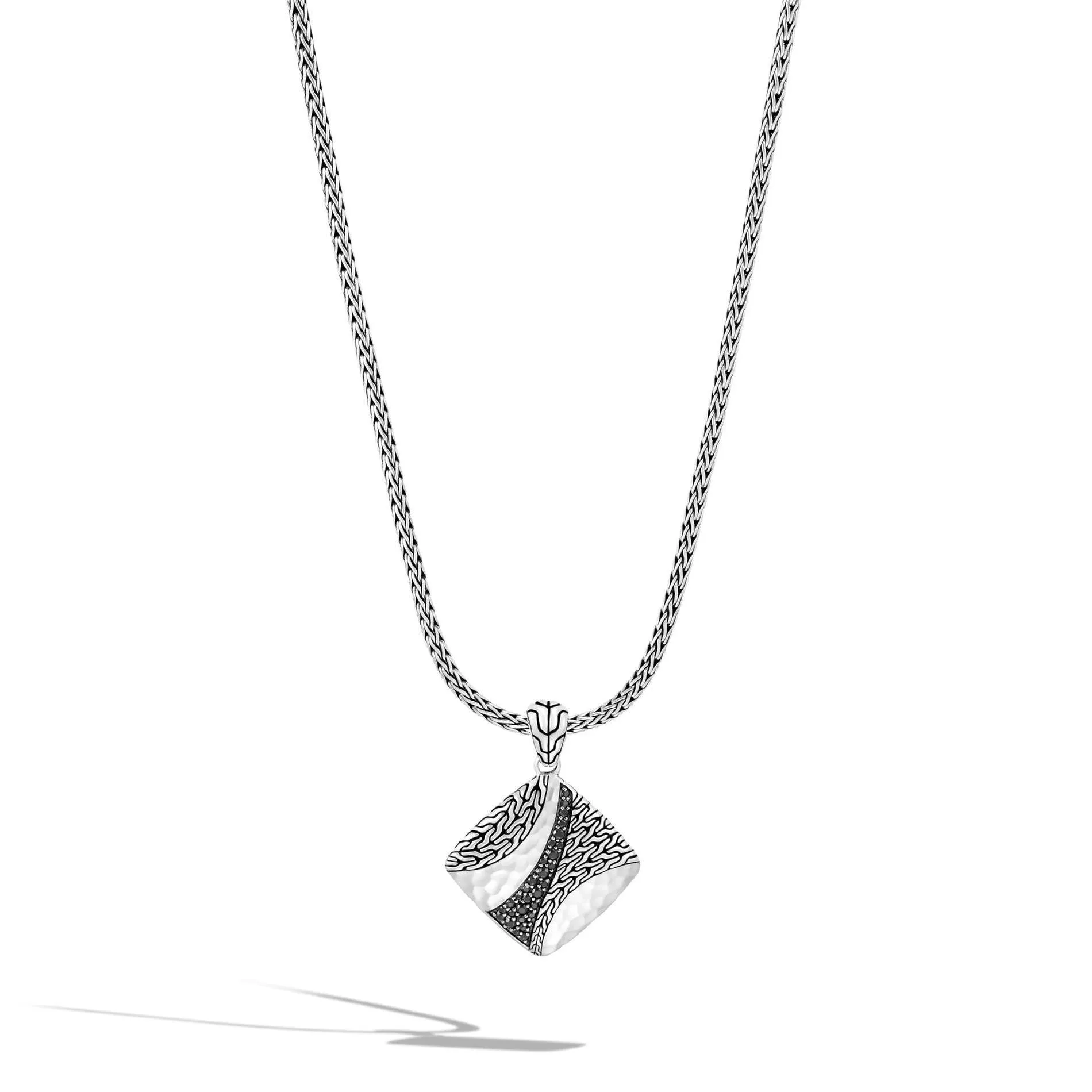 John Hardy Classic Chain Hammered Pendant Necklace with Black Sapphire and Black Spinel