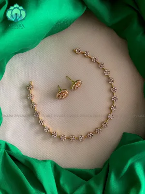 Kids friendly Simple floral white stone neckwear with earrings- Zivara Fashion