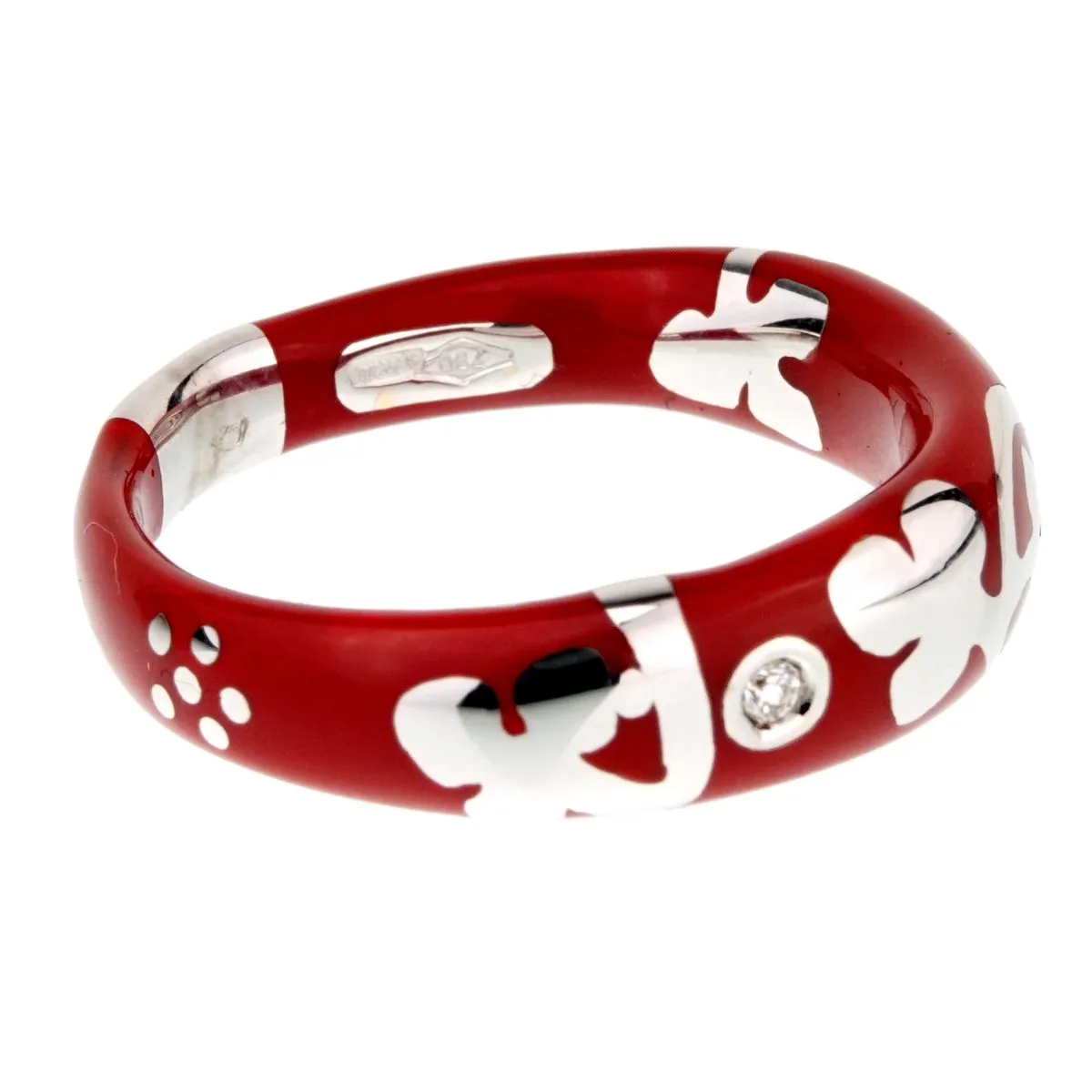 La Nouvelle Bague Red Enamel White Gold Diamond Ring