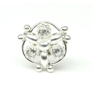 Latest Design Sterling Silver Nose pin with White stone with Push Pin