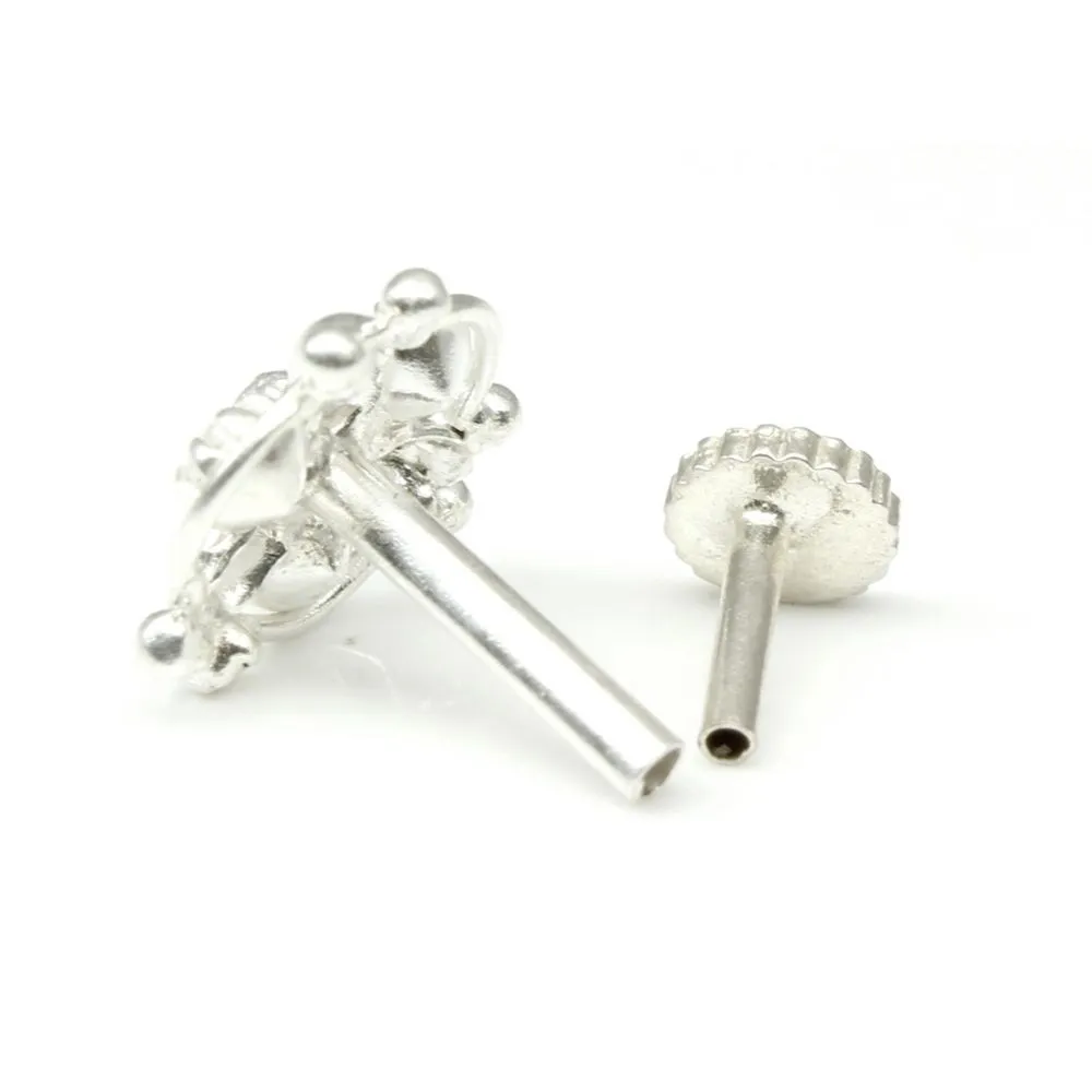 Latest Design Sterling Silver Nose pin with White stone with Push Pin