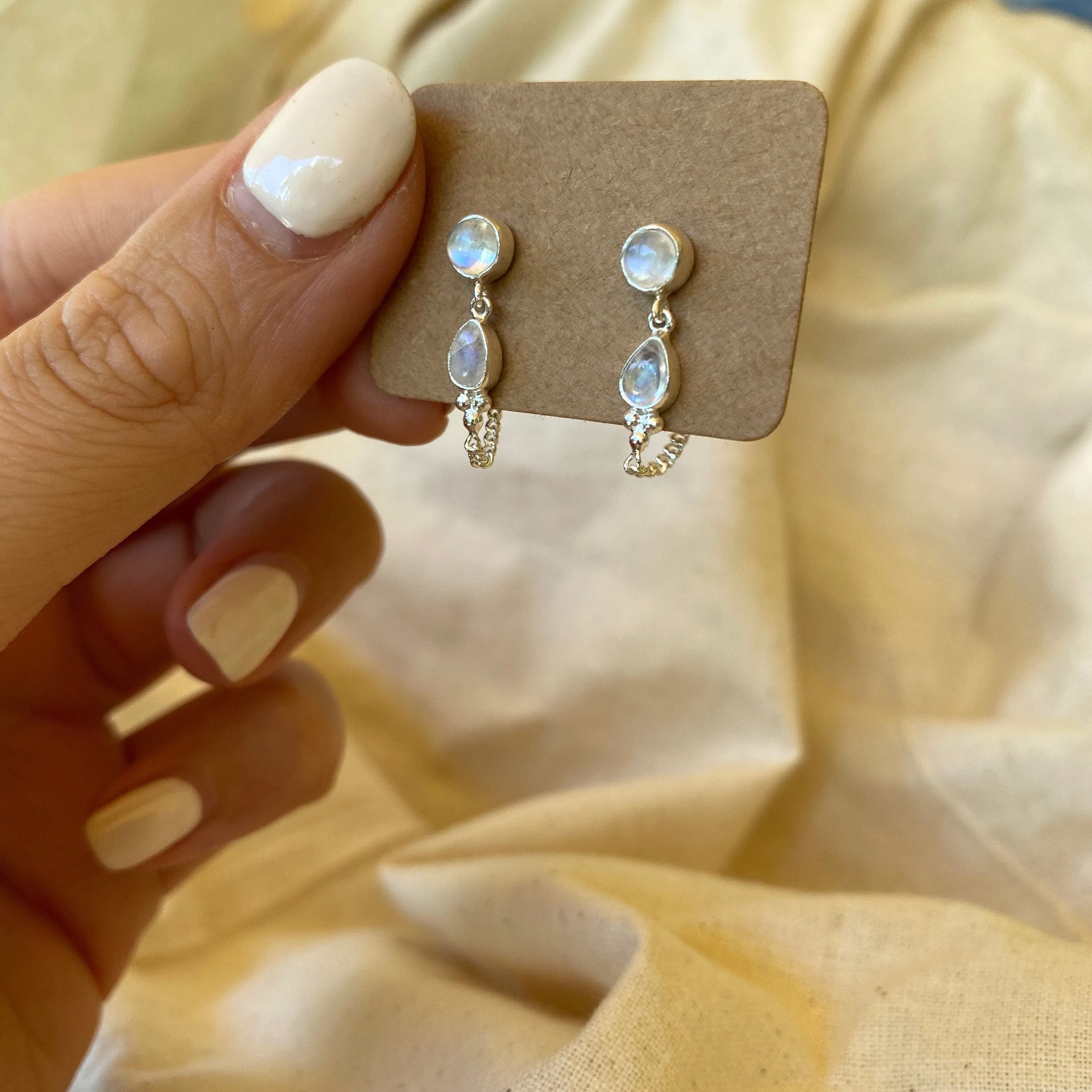 Leona Sterling Silver Rainbow Moonstone Studs