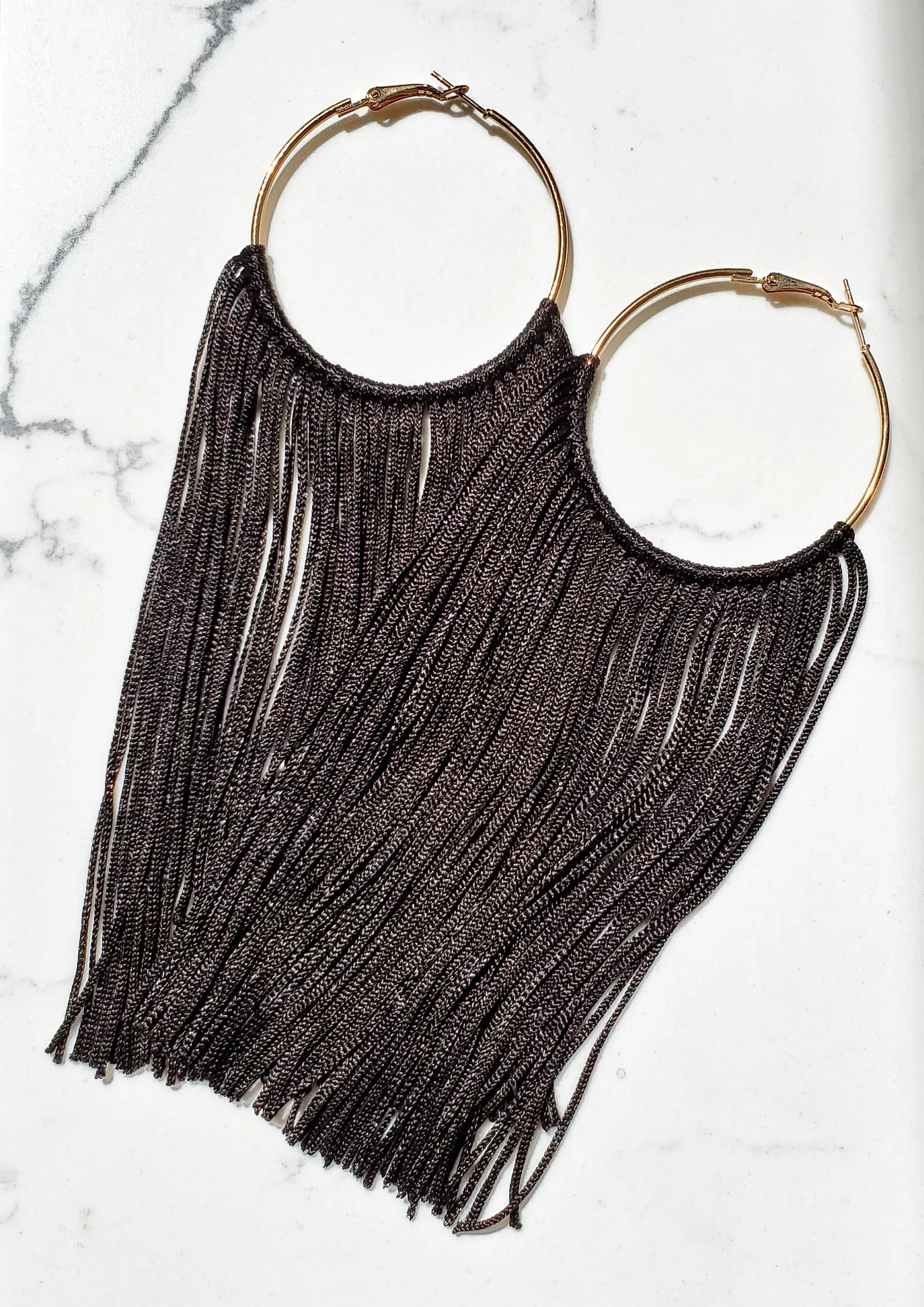 Lexi Long Tassel Hoop Earrings
