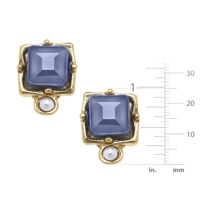 London Labradorite Crystal   Pearl Detail Studs