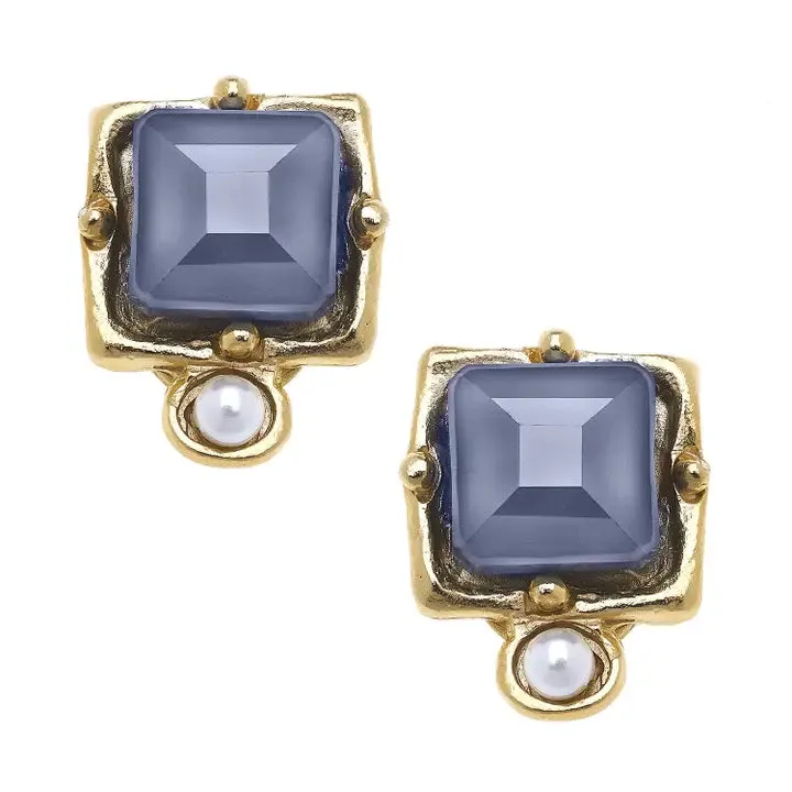 London Labradorite Crystal   Pearl Detail Studs