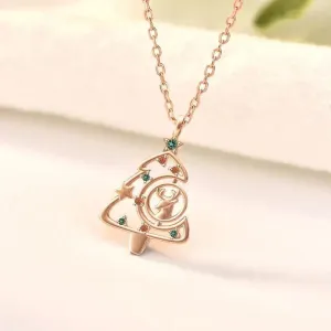 LOVCIA Colorful CZ Christmas Tree Elk Deer 925 Sterling Silver Necklace