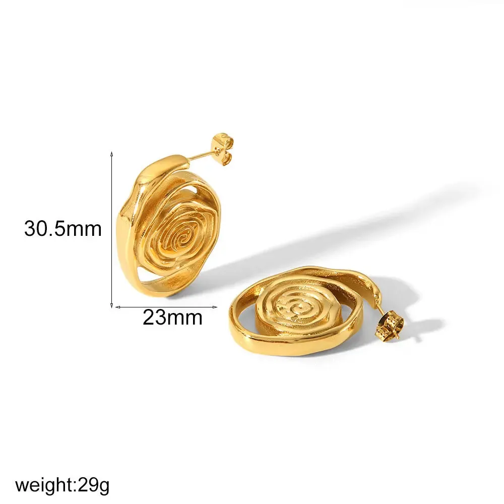 LOVCIA Elegant Spiral Geometry Stainless Steel Stud Earrings for Women