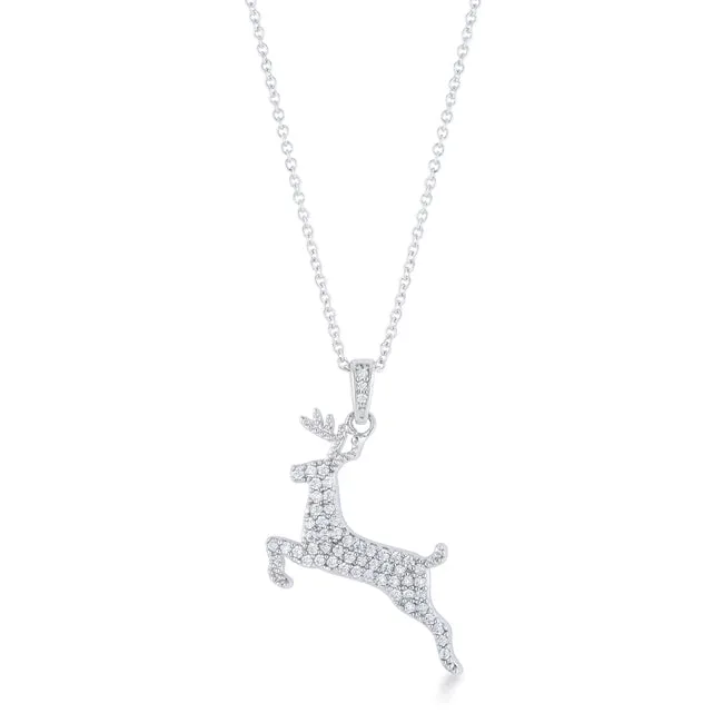 LOVCIA Rhodium-Plated Reindeer Pave Pendant with .35 ct CZ for the Holidays