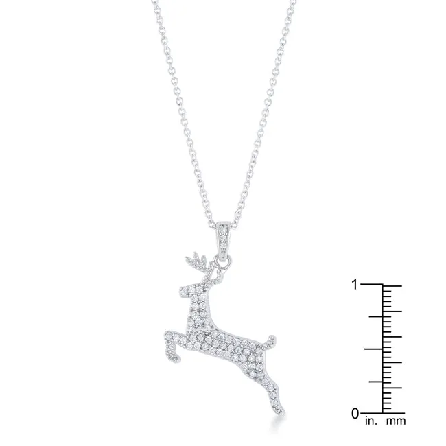 LOVCIA Rhodium-Plated Reindeer Pave Pendant with .35 ct CZ for the Holidays