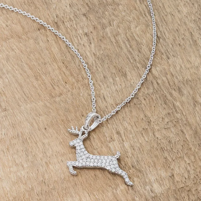 LOVCIA Rhodium-Plated Reindeer Pave Pendant with .35 ct CZ for the Holidays