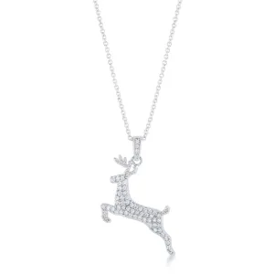 LOVCIA Rhodium-Plated Reindeer Pave Pendant with .35 ct CZ for the Holidays