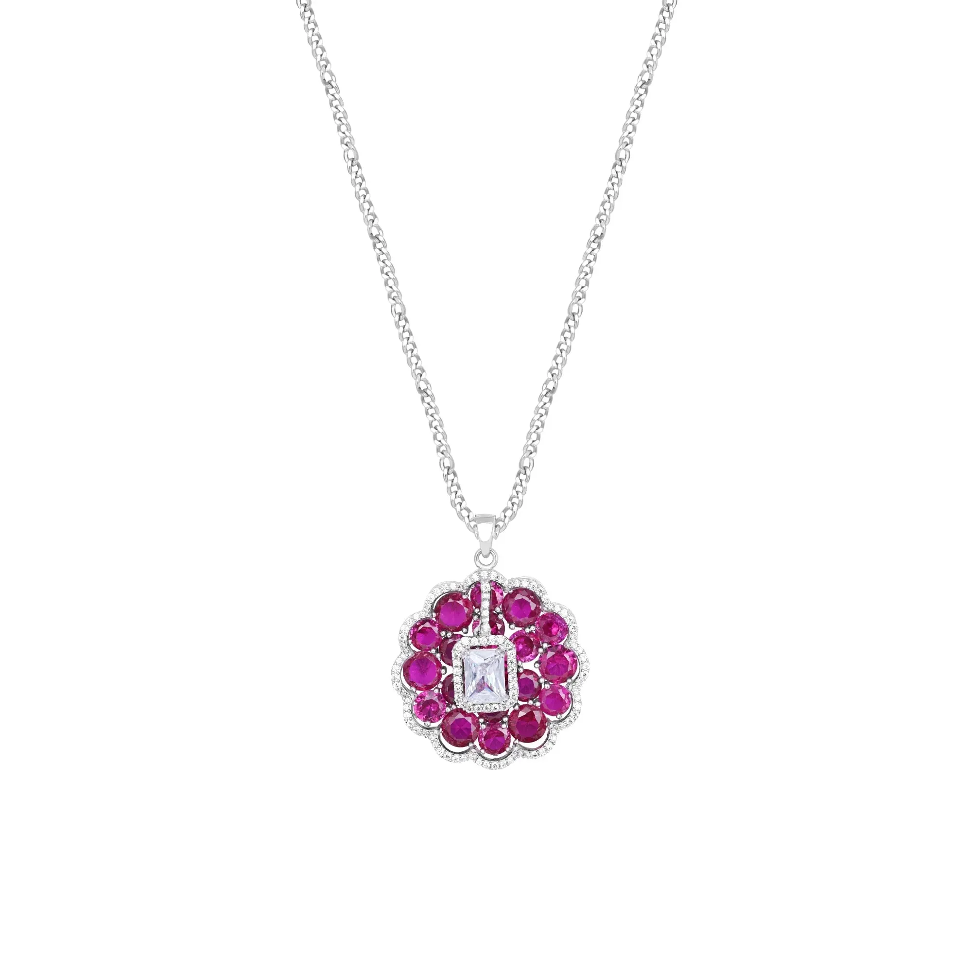 Majestic Blossom Silver Necklace Set