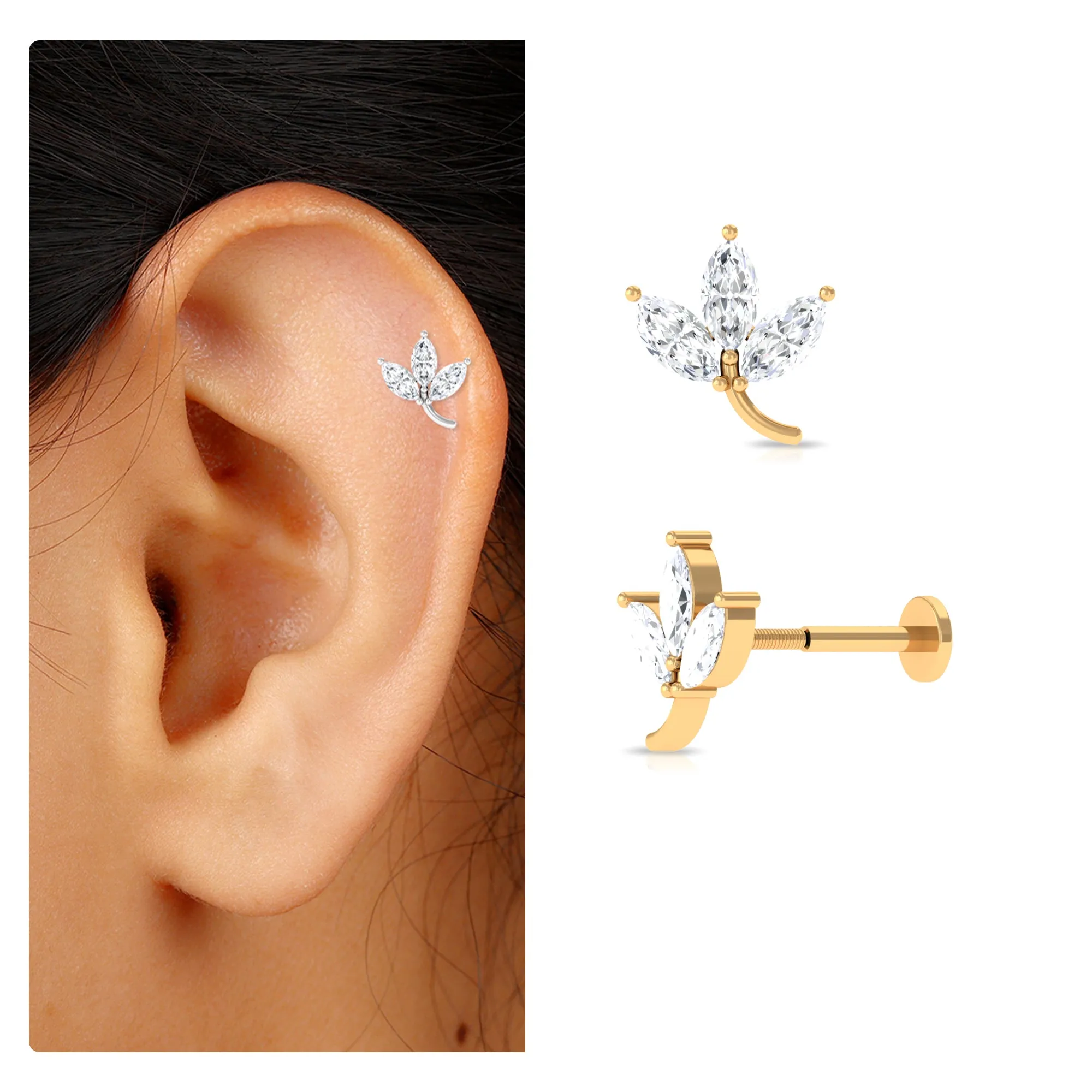 Marquise Moissanite Leaf Cartilage Earring