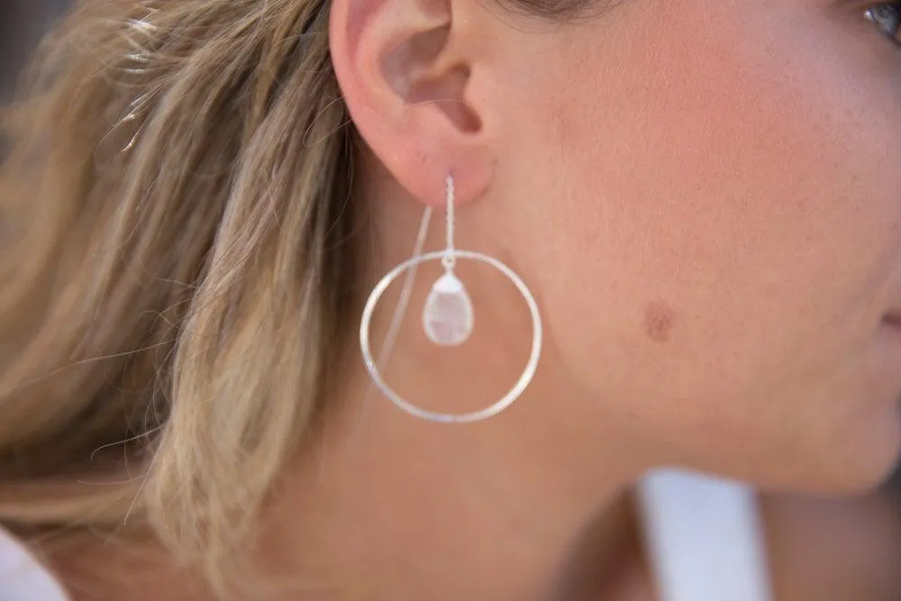 Moonstone Threader Earrings ~ Silver Plated~ME101
