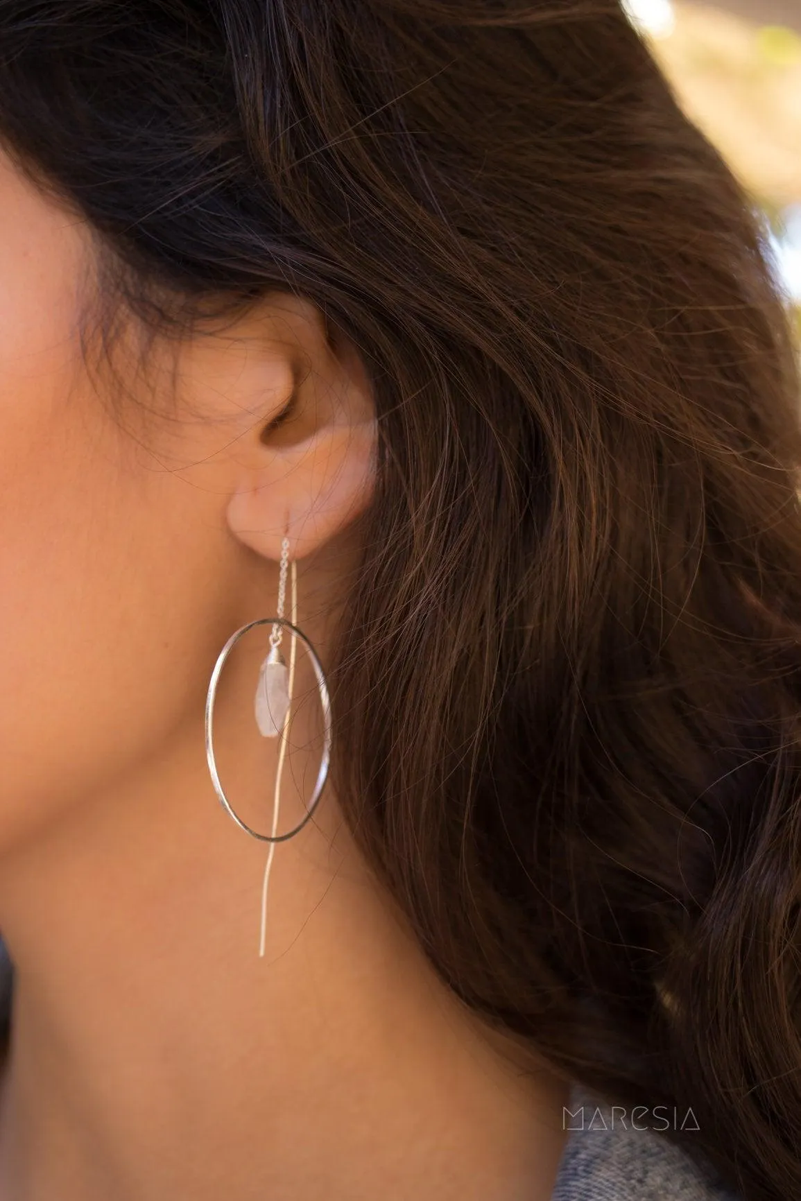 Moonstone Threader Earrings ~ Silver Plated~ME101