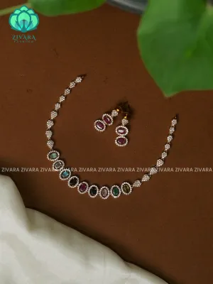 MULTICOLOUR  STONE-  KIDS FRIENDLY stylish and minimal elegant neckwear with earrings- Zivara FashioN