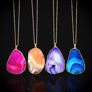 New Fashion Women Chain Natural Stone Geometric Shape Pendant Necklace
