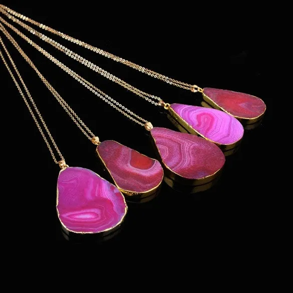 New Fashion Women Chain Natural Stone Geometric Shape Pendant Necklace