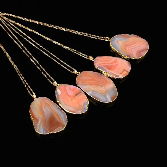 New Fashion Women Chain Natural Stone Geometric Shape Pendant Necklace