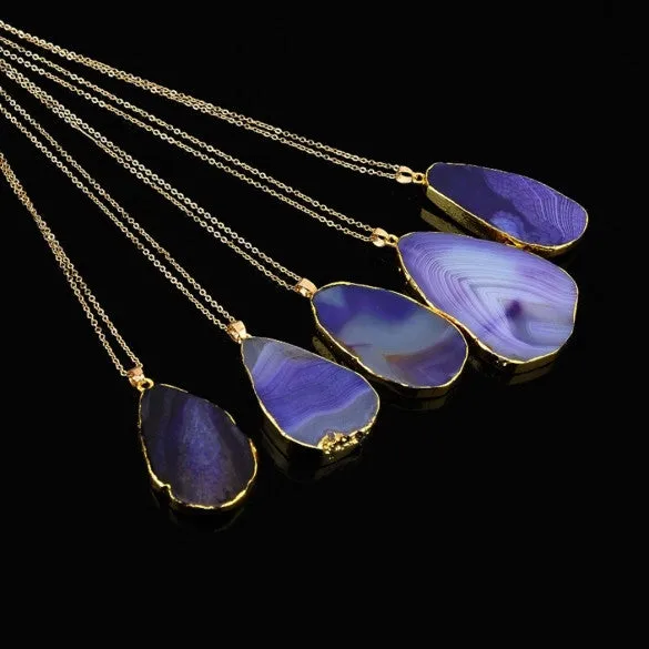 New Fashion Women Chain Natural Stone Geometric Shape Pendant Necklace