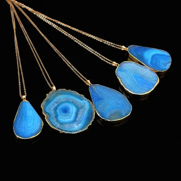 New Fashion Women Chain Natural Stone Geometric Shape Pendant Necklace