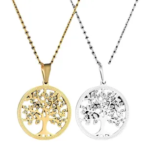 O word chain Hollow Tree of Life Necklace Ladies Titanium Steel Round Pendant Accessories