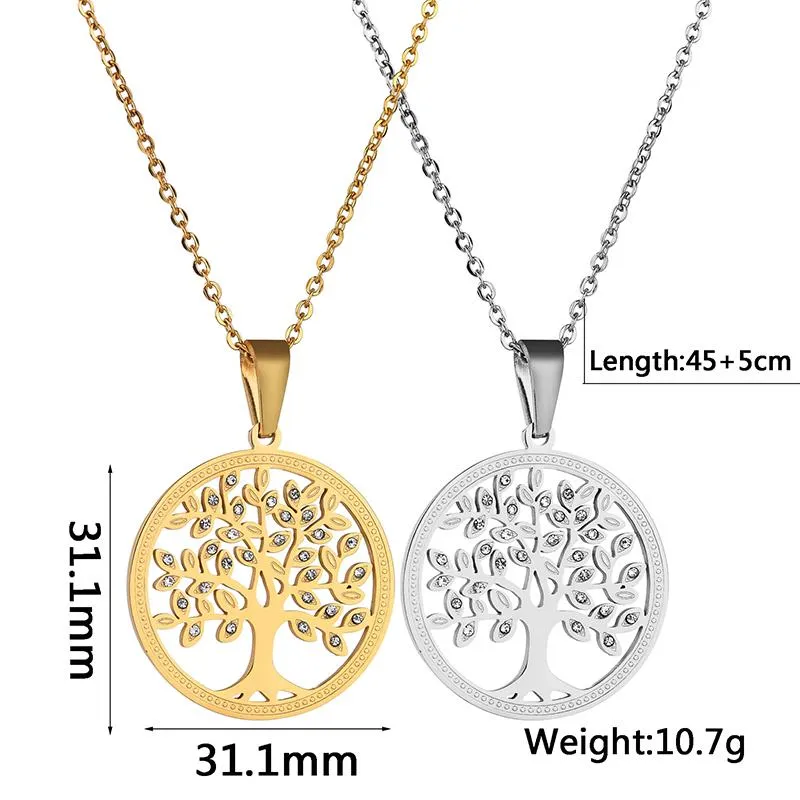 O word chain Hollow Tree of Life Necklace Ladies Titanium Steel Round Pendant Accessories