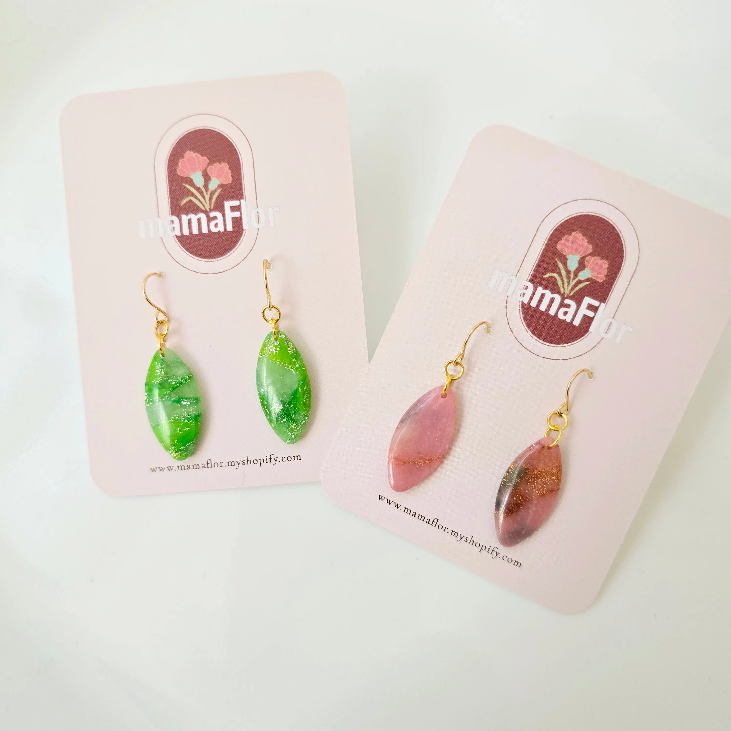 Ollie Dangle Earrings in marbled stone green