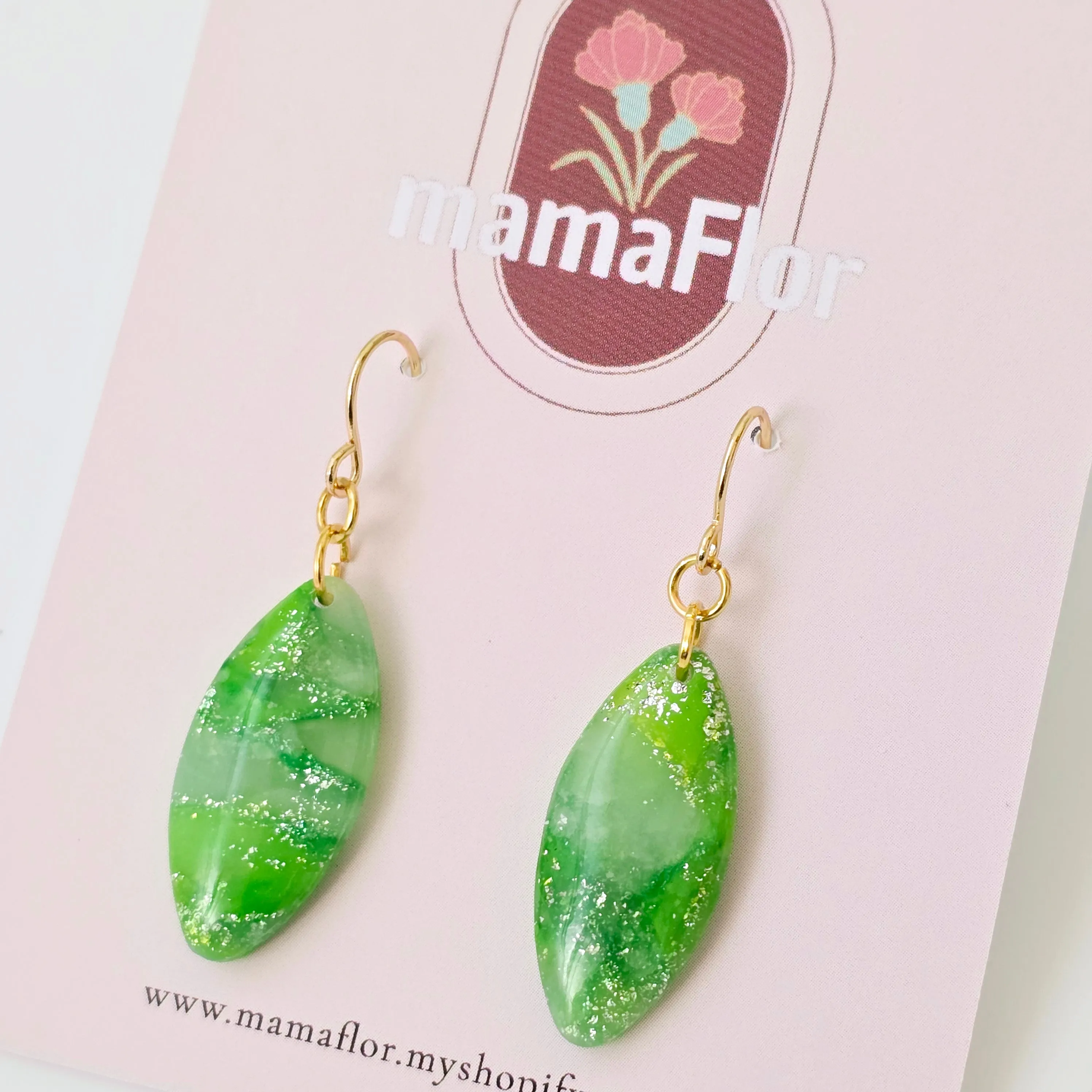 Ollie Dangle Earrings in marbled stone green