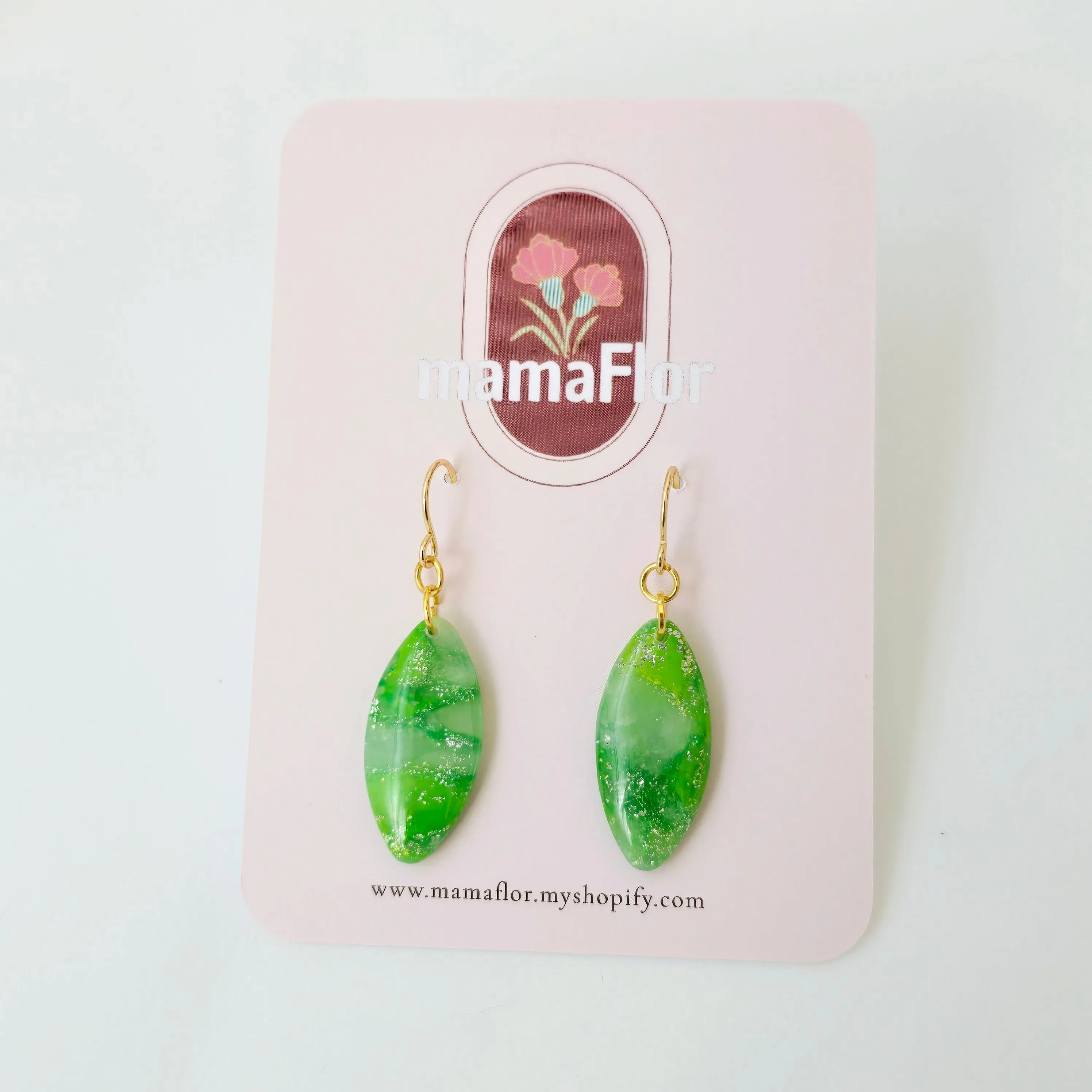 Ollie Dangle Earrings in marbled stone green