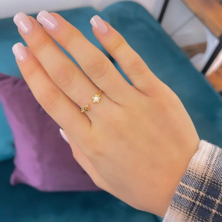 Opal Star and Moon Ring