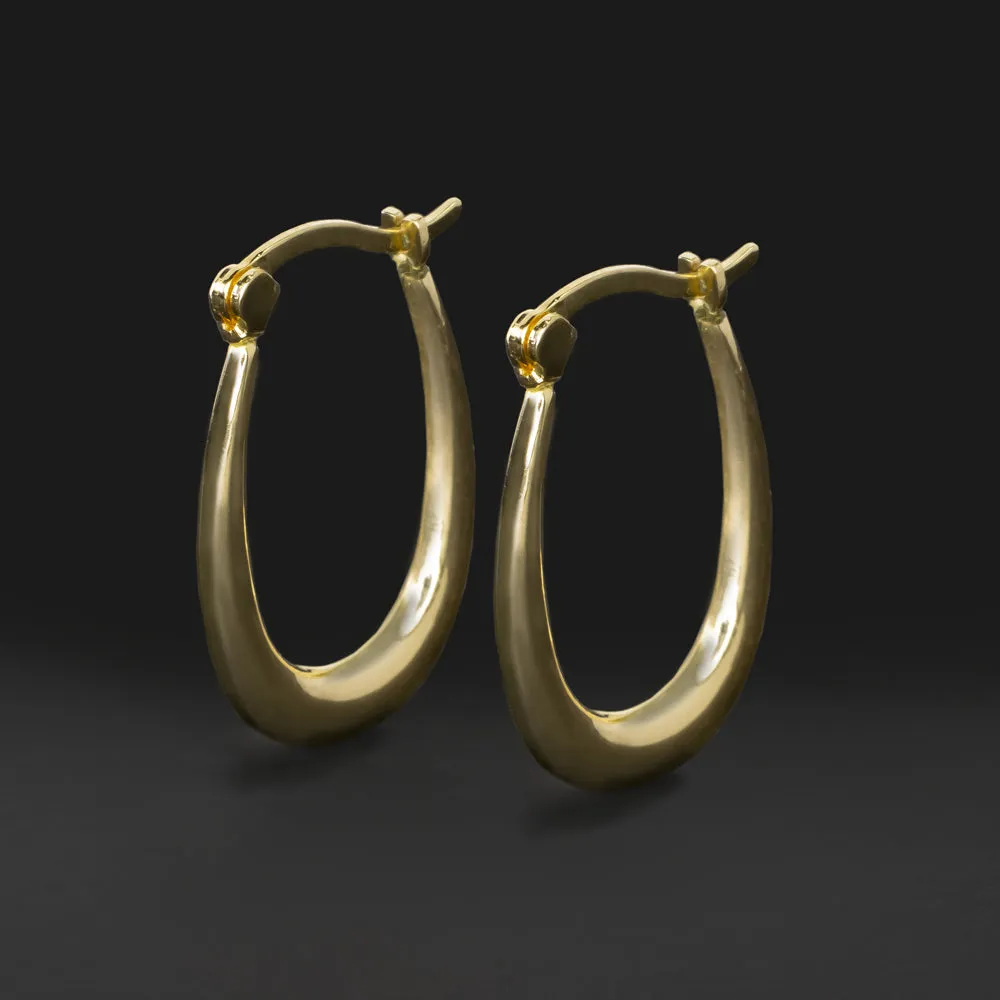OVAL HOOP EARRINGS 14K YELLOW GOLD TEARDROP DANGLE DROP CLASSIC ANNIVERSARY GIFT