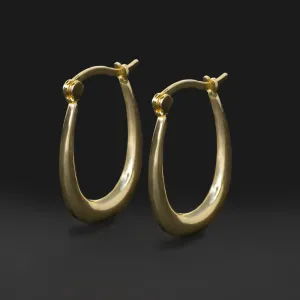 OVAL HOOP EARRINGS 14K YELLOW GOLD TEARDROP DANGLE DROP CLASSIC ANNIVERSARY GIFT